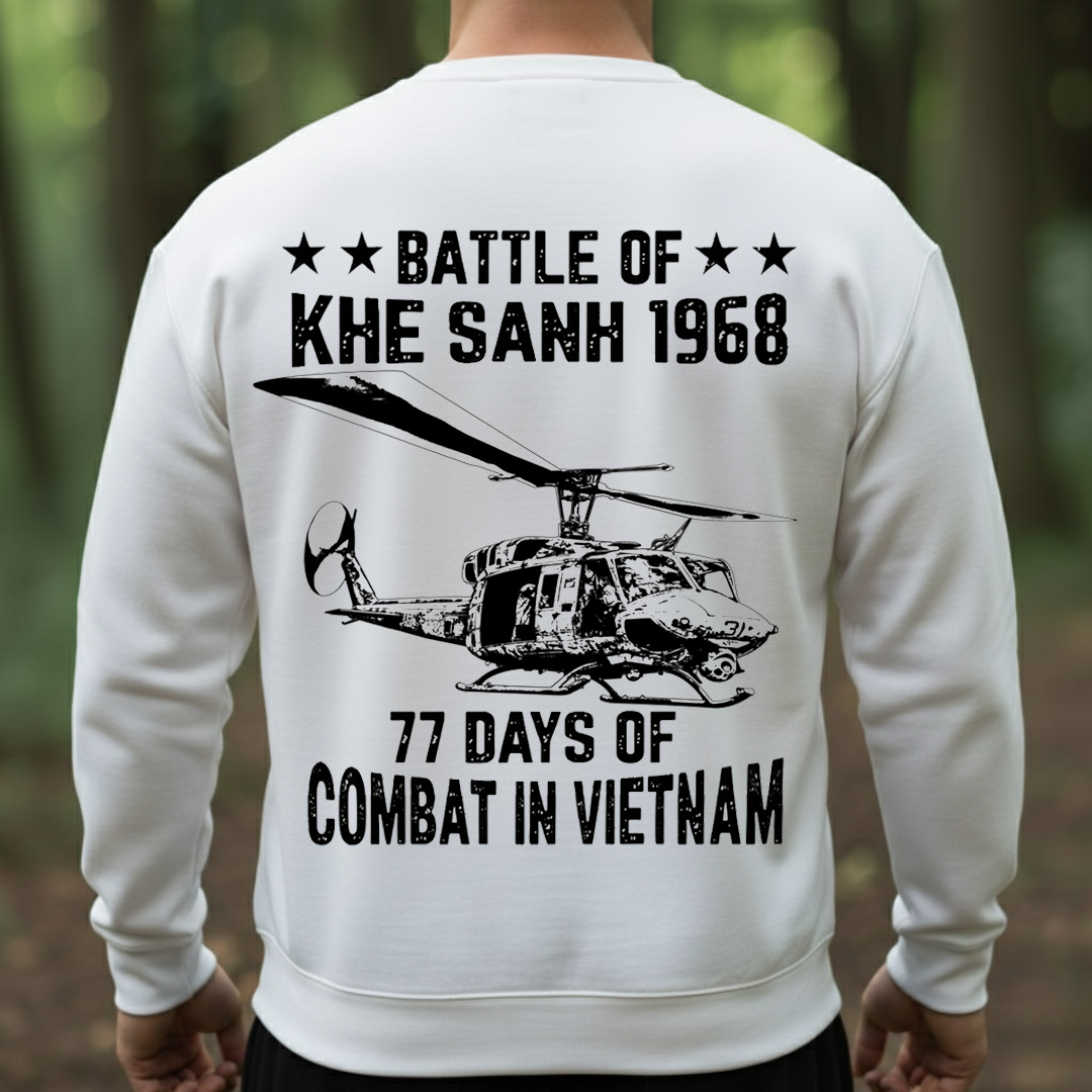 Battle of Khe Sanh 1968 Shirt – 77 Days of Combat in Vietnam, Huey Helicopter Tribute Tee for Vietnam Veterans, Gift for Veterans Day