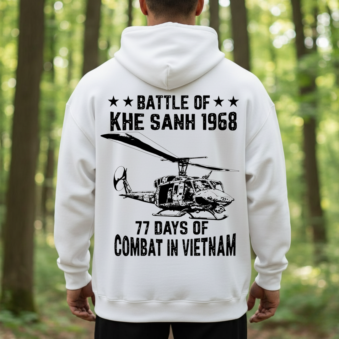 Battle of Khe Sanh 1968 Shirt – 77 Days of Combat in Vietnam, Huey Helicopter Tribute Tee for Vietnam Veterans, Gift for Veterans Day