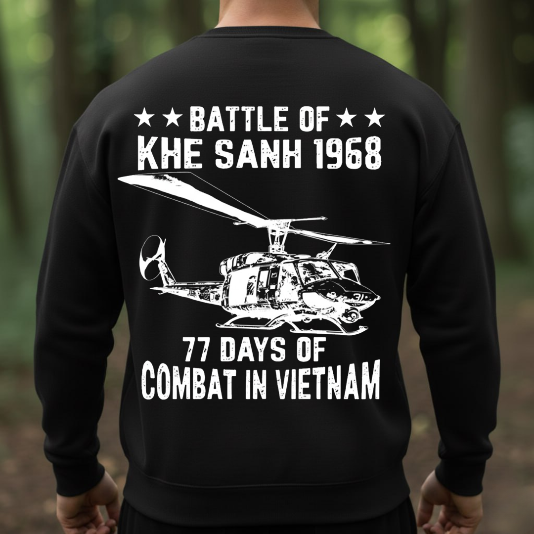 Battle of Khe Sanh 1968 Shirt – 77 Days of Combat in Vietnam, Huey Helicopter Tribute Tee for Vietnam Veterans, Gift for Veterans Day
