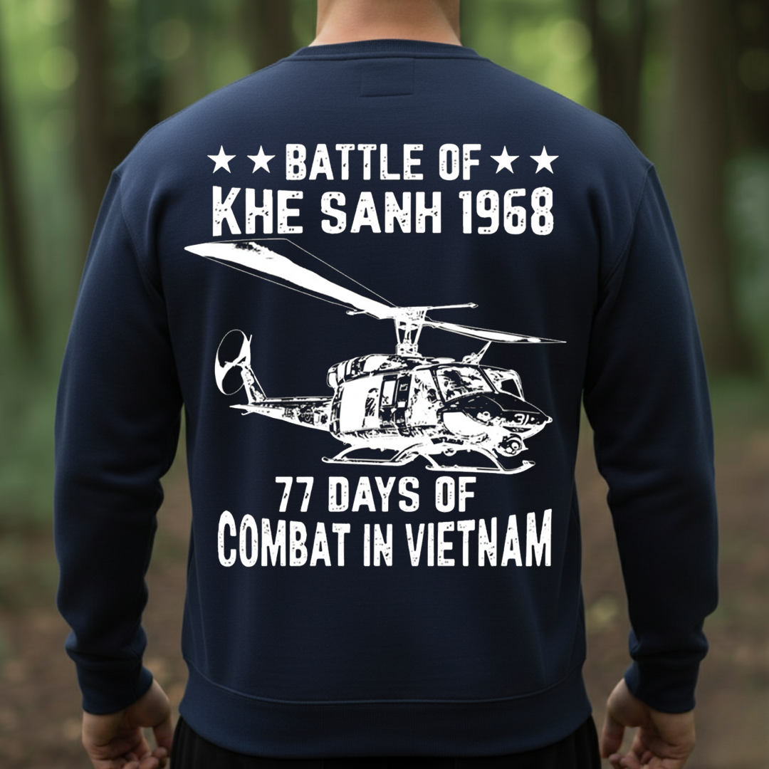 Battle of Khe Sanh 1968 Shirt – 77 Days of Combat in Vietnam, Huey Helicopter Tribute Tee for Vietnam Veterans, Gift for Veterans Day
