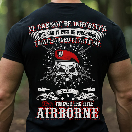 Airborne Veteran T-Shirt - Blood Sweat and Tears Skull Design