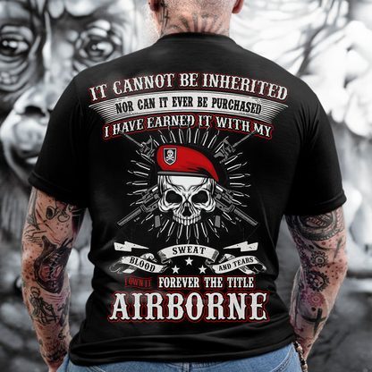 Airborne Veteran T-Shirt - Blood Sweat and Tears Skull Design