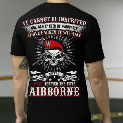 Airborne Veteran T-Shirt - Blood Sweat and Tears Skull Design