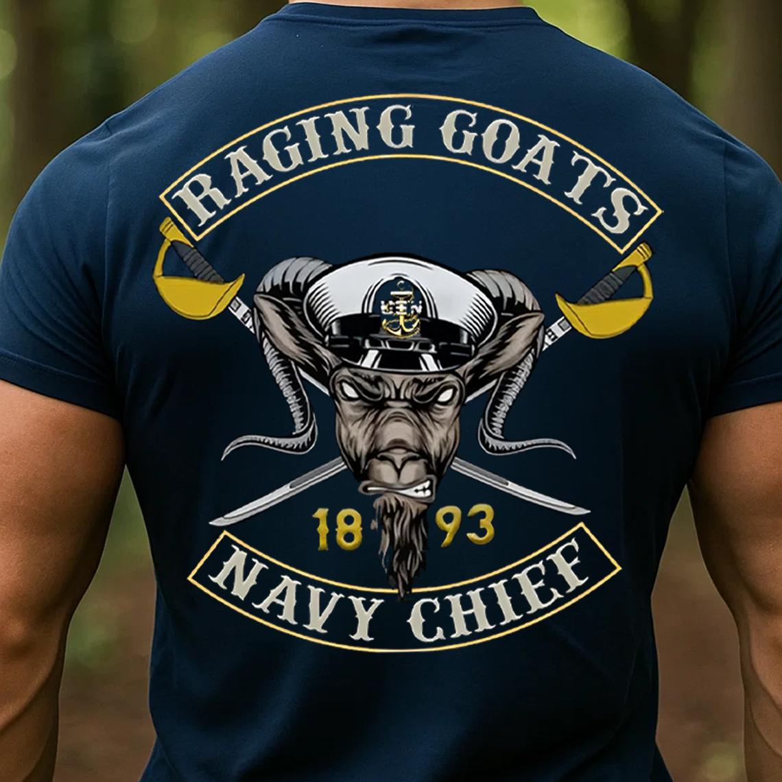Raging Goats Navy Chief 1893 T-Shirt – US Navy CPO Goat Head Design Military Veteran Pride Tee