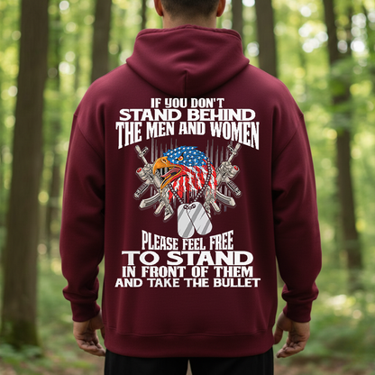 Patriotic Veteran T-Shirt, Sweatshirt, Hoodie – Stand Behind the Men and Women Military Tee, American Eagle Flag Soldier Shirt for Proud Americans