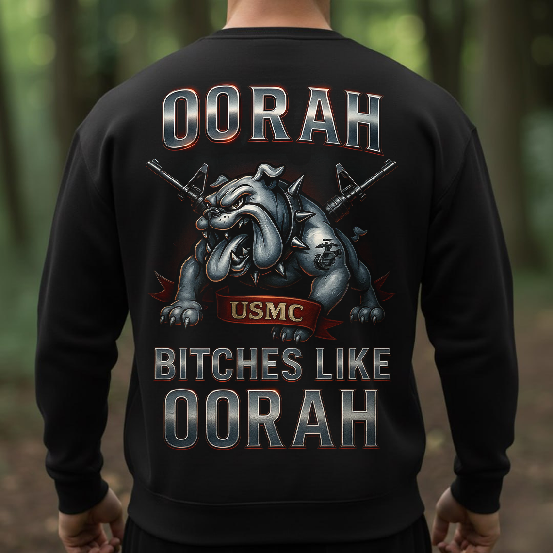 USMC Oorah Bulldog T-Shirt, Sweatshirt, Hoodie – Marine Corps Pride Military Humor Tee for Veterans and Marines