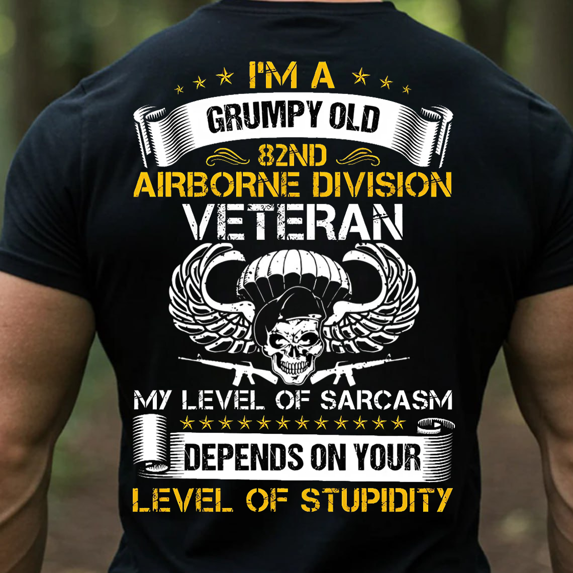 Grumpy Old 82nd Airborne Division Veteran T-Shirt - Funny Sarcastic Military Skull Tee for Army Veterans