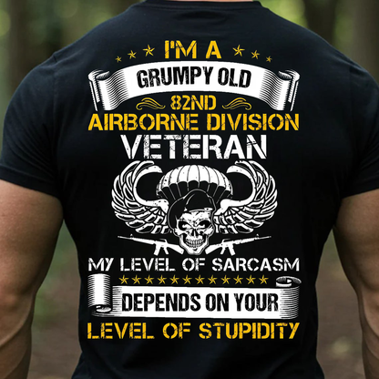 Grumpy Old 82nd Airborne Division Veteran T-Shirt - Funny Sarcastic Military Skull Tee for Army Veterans
