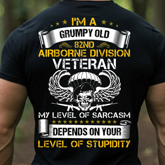 Grumpy Old 82nd Airborne Division Veteran T-Shirt - Funny Sarcastic Military Skull Tee for Army Veterans