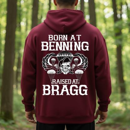 Born at Benning Raised at Bragg Shirt, Sweatshirt, Hoodie  – Paratrooper Veteran T-Shirt, Airborne Pride Military Gift for Army Veterans