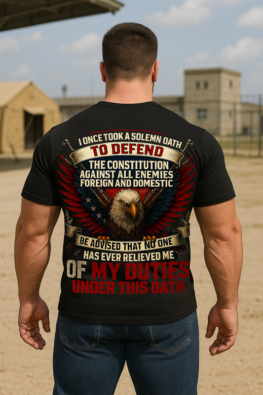 Patriotic Eagle T-Shirt - Oath to Defend Constitution - American Military Veteran Tee