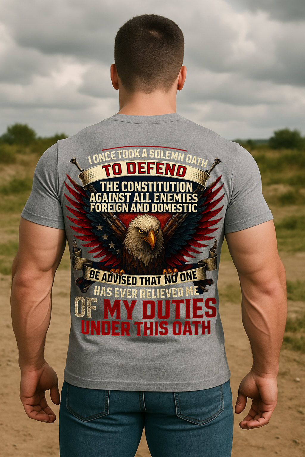 Patriotic Eagle T-Shirt - Oath to Defend Constitution - American Military Veteran Tee