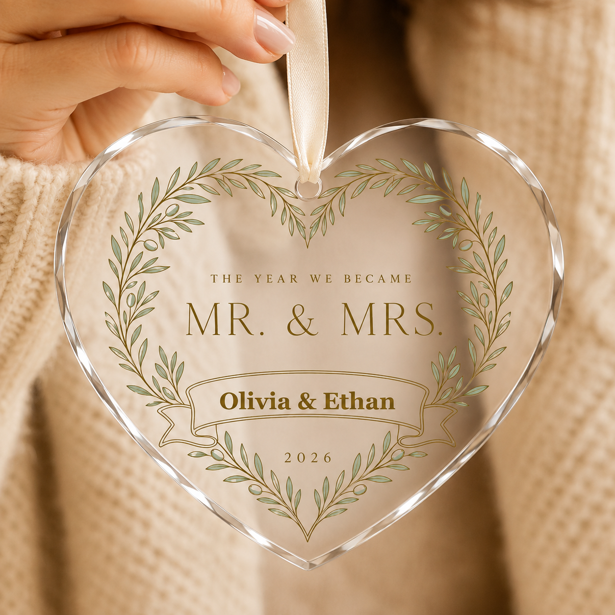 heart botanical arch glass ornament mockup