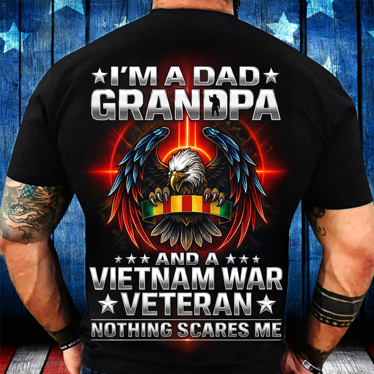 Dad Grandpa Vietnam War Veteran Shirt – Bald Eagle Military Ribbon Design, Patriotic Army Veteran Gift Tee