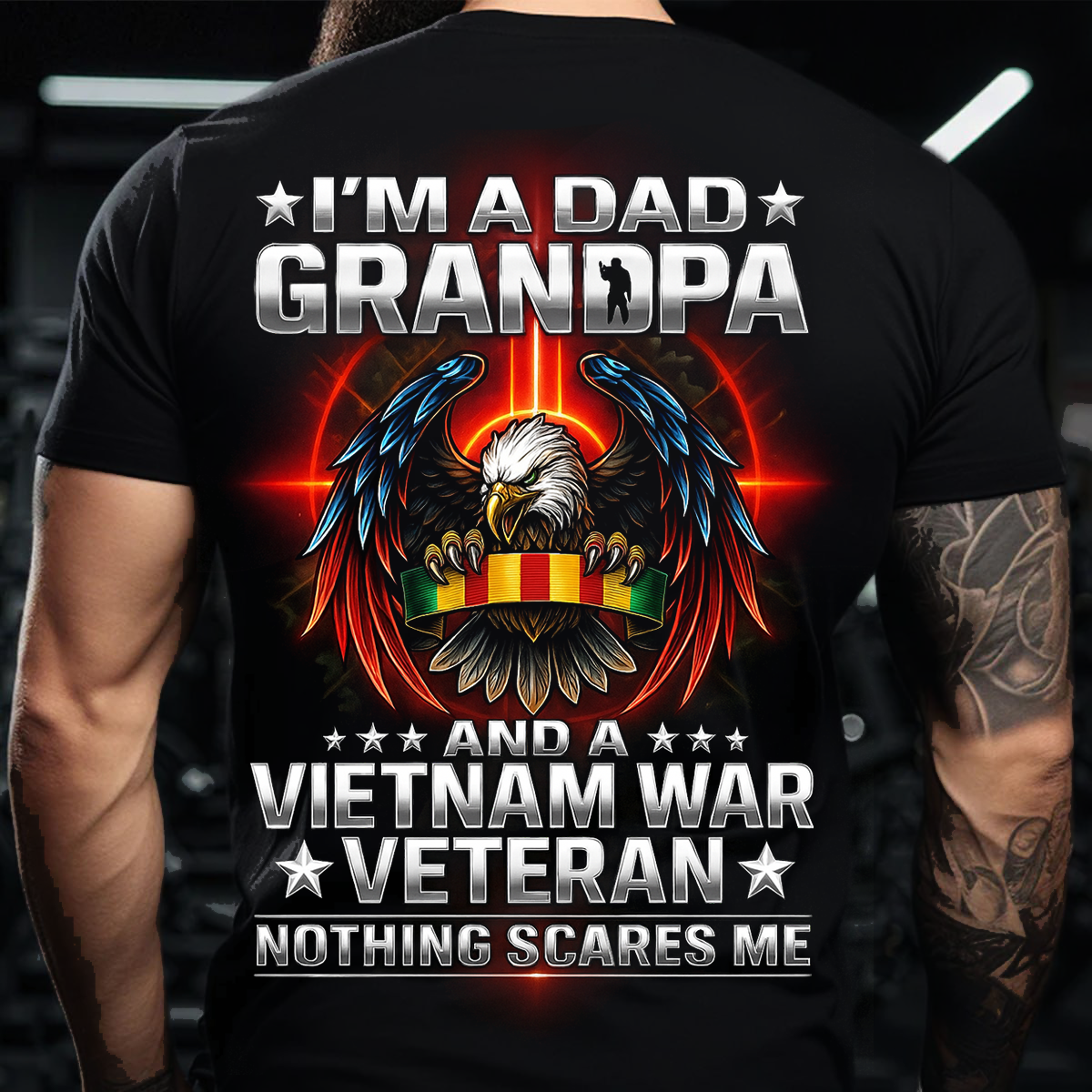 Dad Grandpa Vietnam War Veteran Shirt – Bald Eagle Military Ribbon Design, Patriotic Army Veteran Gift Tee