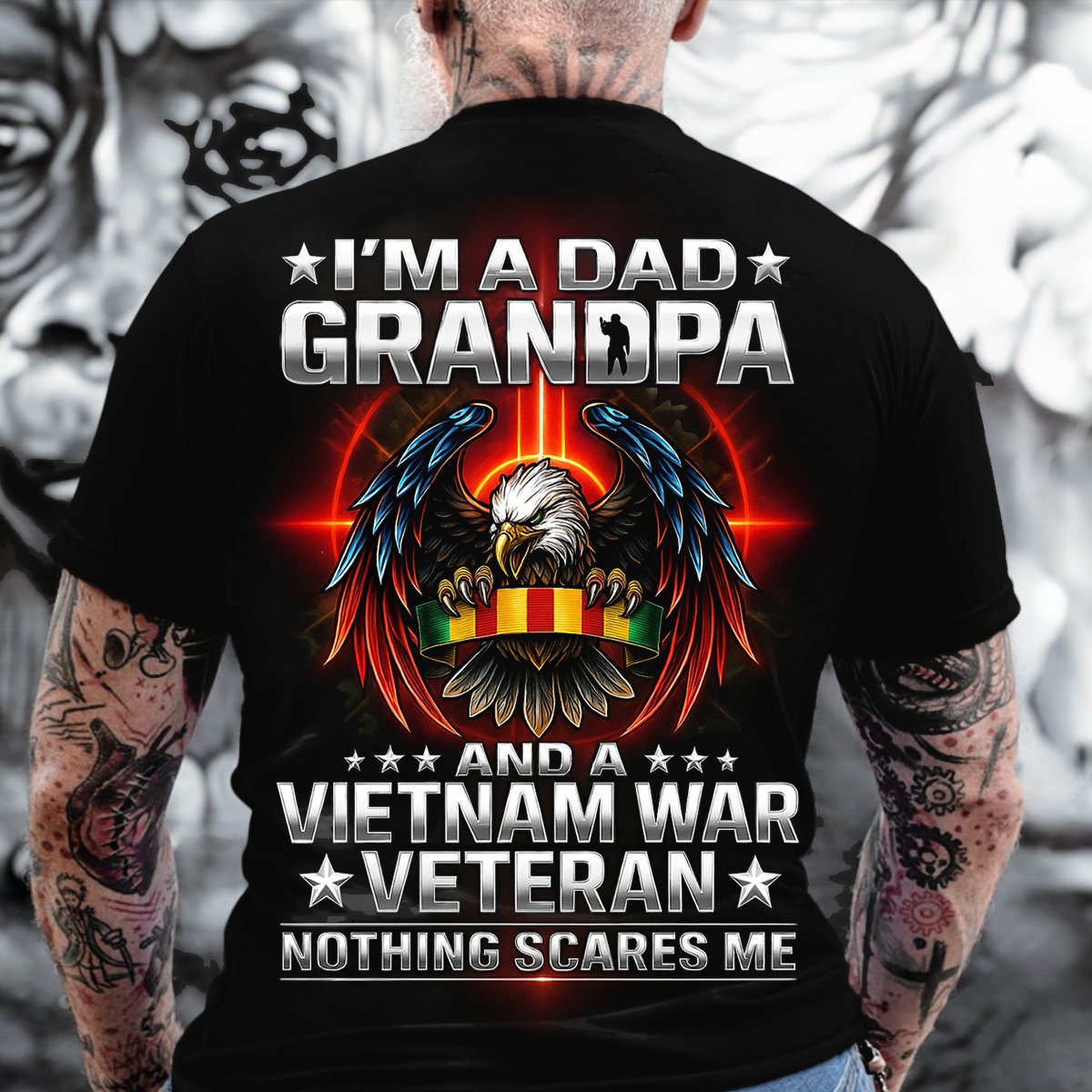 Dad Grandpa Vietnam War Veteran Shirt – Bald Eagle Military Ribbon Design, Patriotic Army Veteran Gift Tee