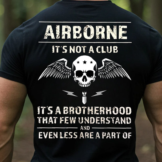 Airborne Brotherhood Military Veteran T-Shirt - Skull Wings Paratrooper Pride Tee