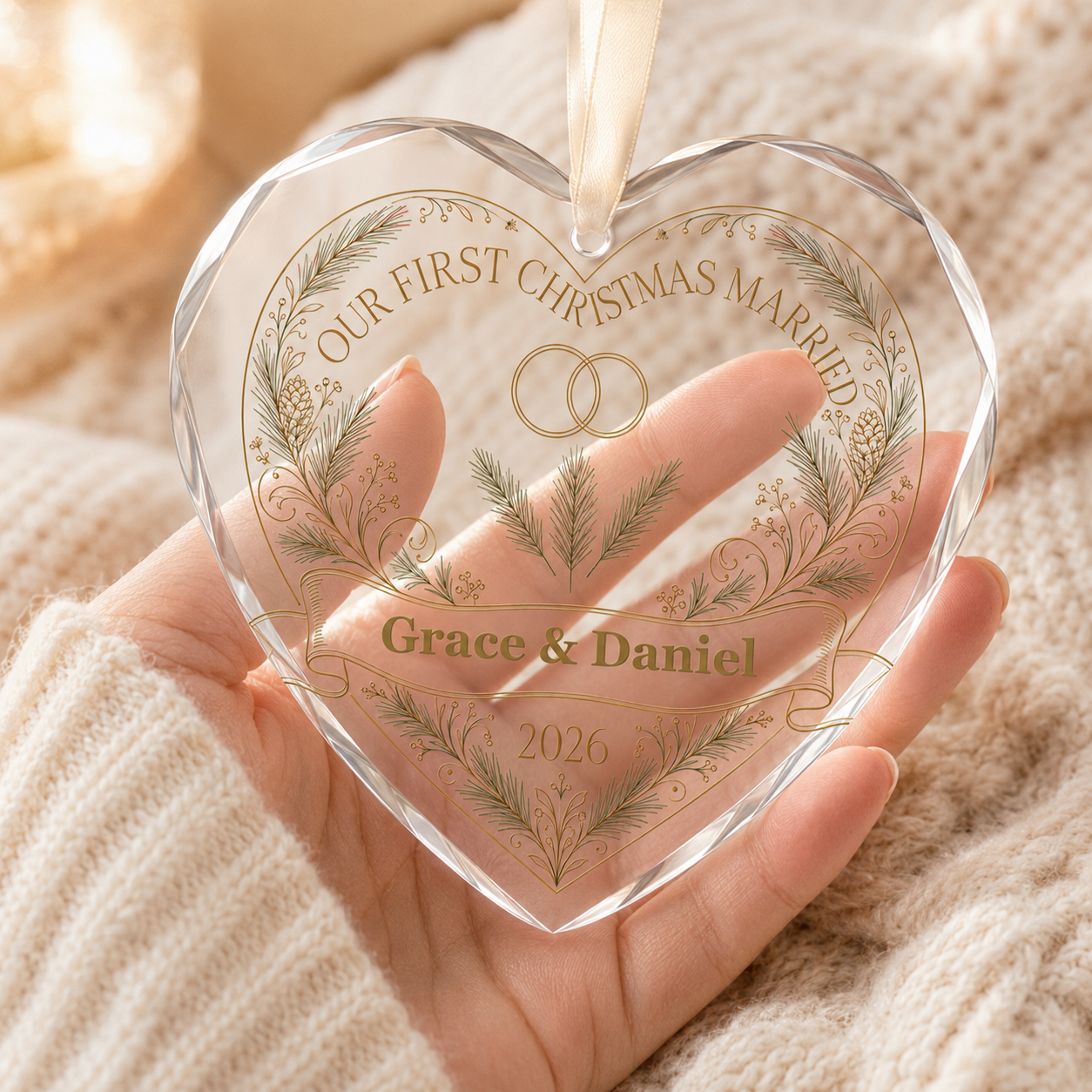 heart linear rings glass ornament mockup