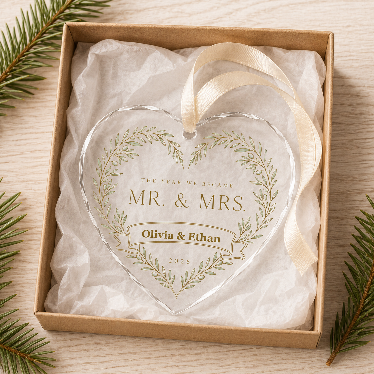 heart botanical arch glass ornament mockup