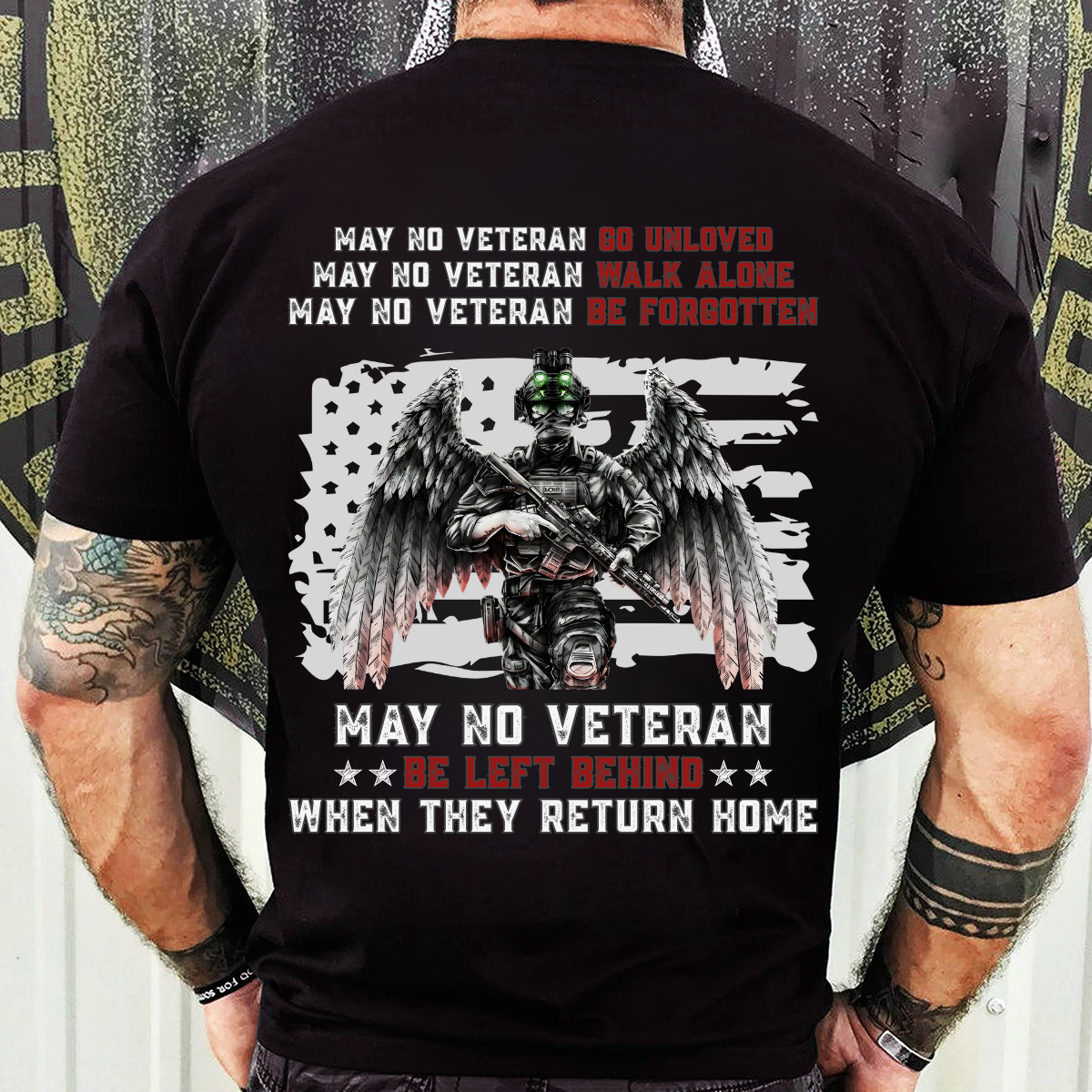 Veteran Memorial Shirt – May No Veteran Be Forgotten – Patriotic Military Angel Tee