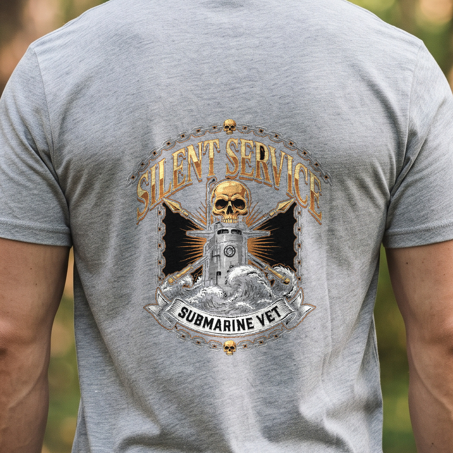 "Silent Service - Submarine Vet" T-Shirt – Navy Tradition Skull Anchor Gift for Veterans Day