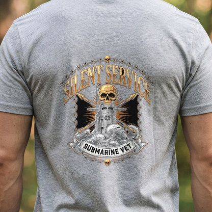 "Silent Service - Submarine Vet" T-Shirt – Navy Tradition Skull Anchor Gift for Veterans Day