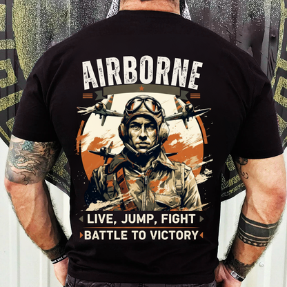 Military Veteran T-Shirt – Live, Jump, Fight  – Patriotic Airborne Apparel
