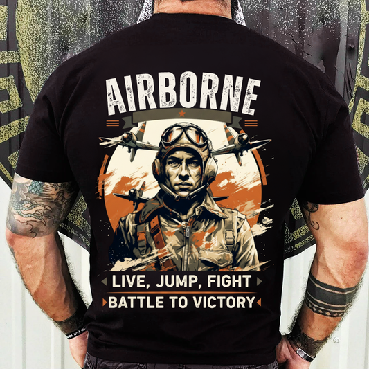 Military Veteran T-Shirt – Live, Jump, Fight  – Patriotic Airborne Apparel