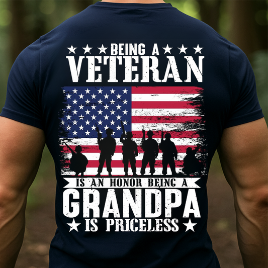 Being a Veteran Is an Honor Being a Grandpa Is Priceless T-Shirt – Military Grandpa Veteran Gift