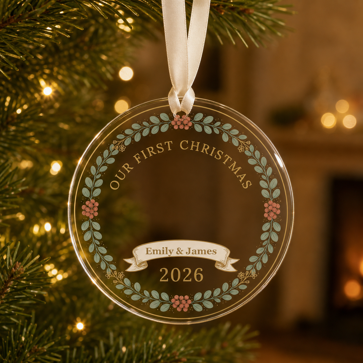 first christmas wreath glass ornament glass ornament mockup