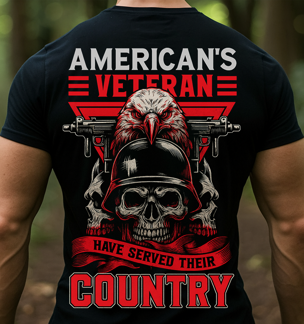 American Veteran Patriotic T-Shirt Gift for Dad and Grandpa | Bald Eagle Skull Soldier Design Honoring Military Heroes Who Served Their Country