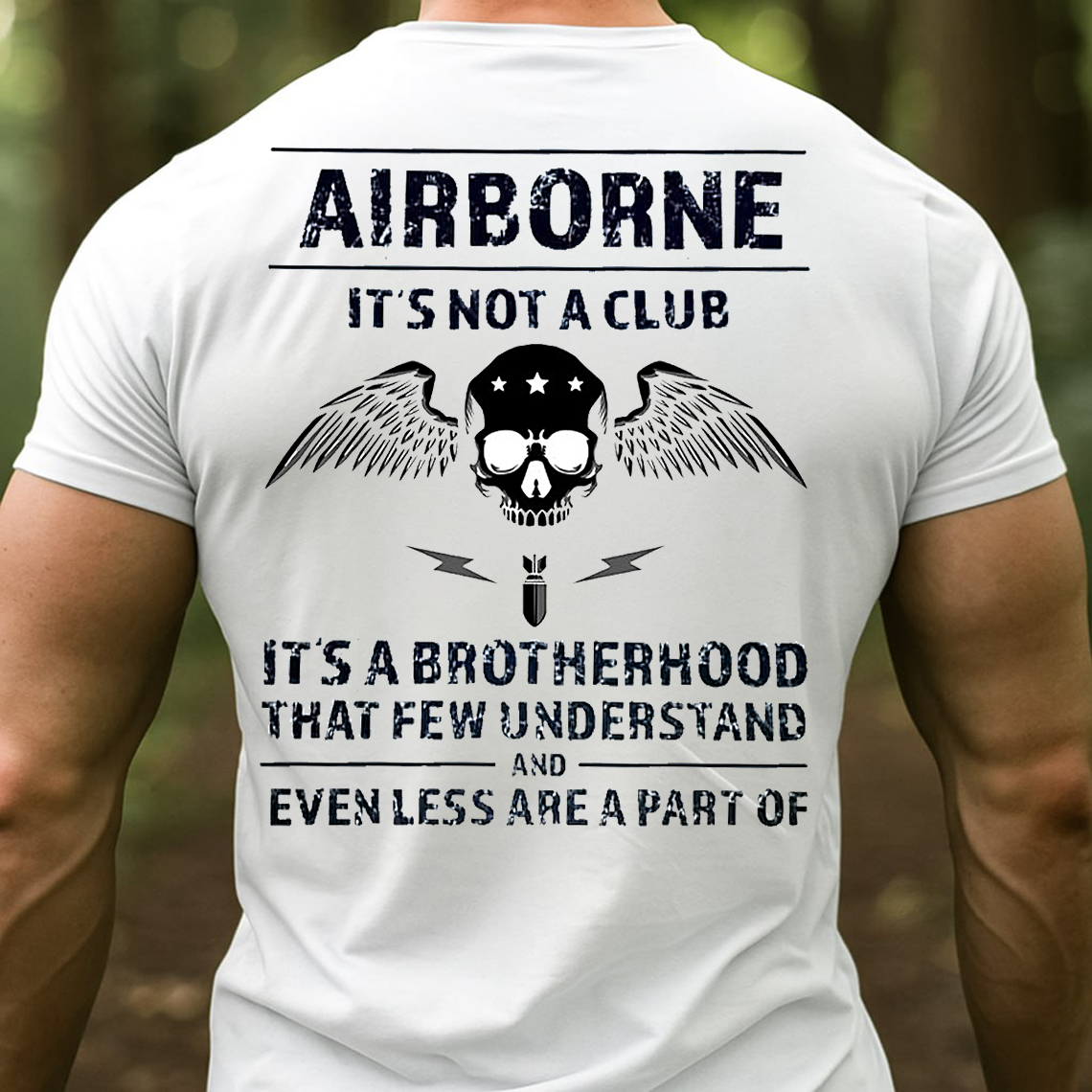 Airborne Brotherhood Military Veteran T-Shirt - Skull Wings Paratrooper Pride Tee
