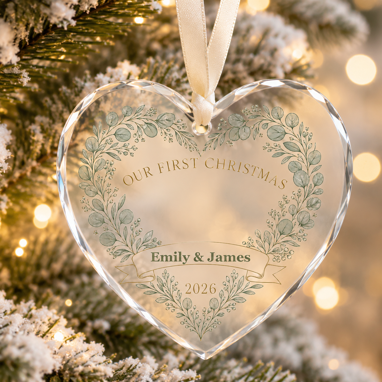 heart monogram wreath glass ornament mockup