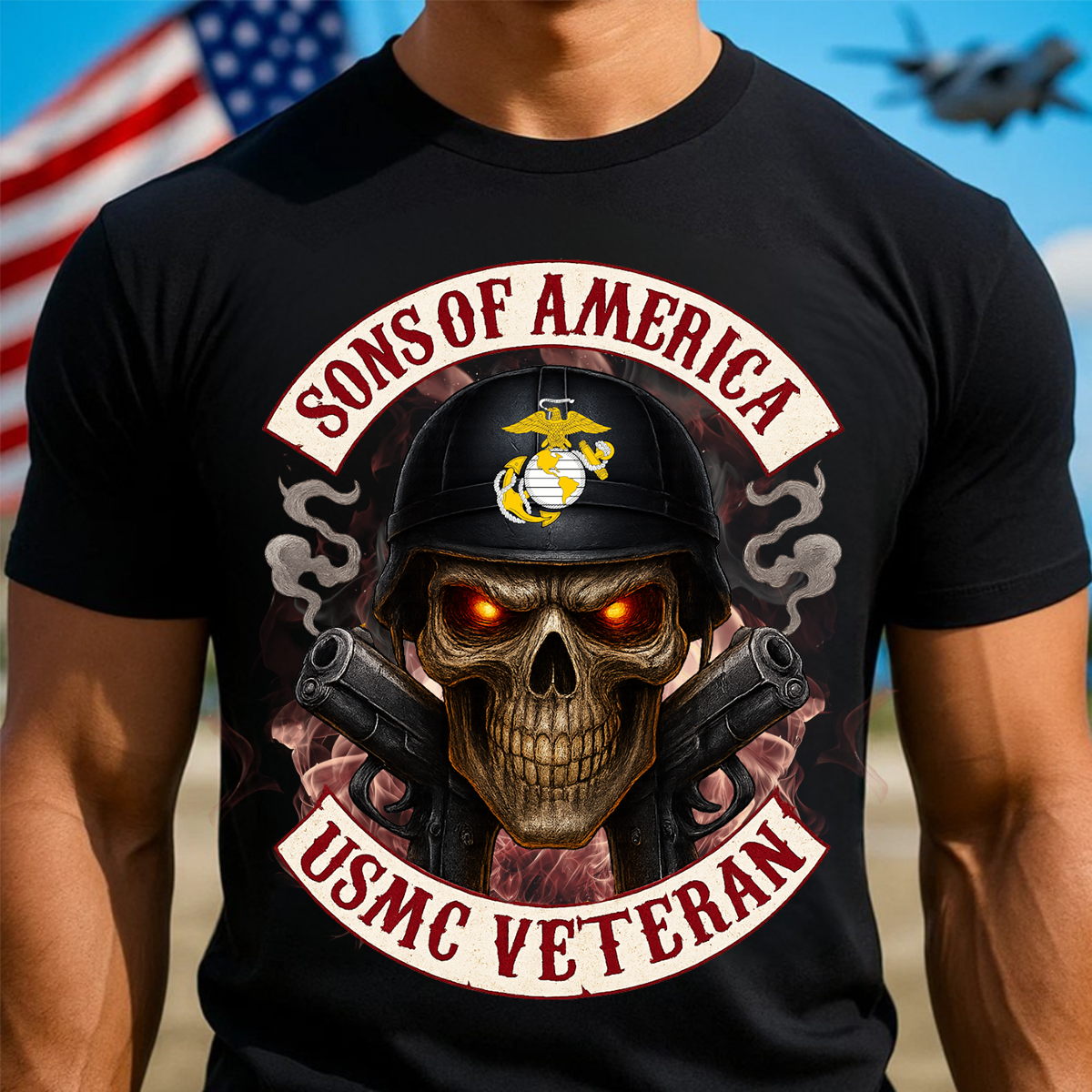 USMC Skull Sons Of America US Army Veteran T-shirt, Unisex Tee for Soldiers