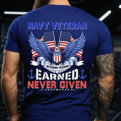 Navy Veteran T-Shirt – Earned, Never Given Patriotic Eagle Tee