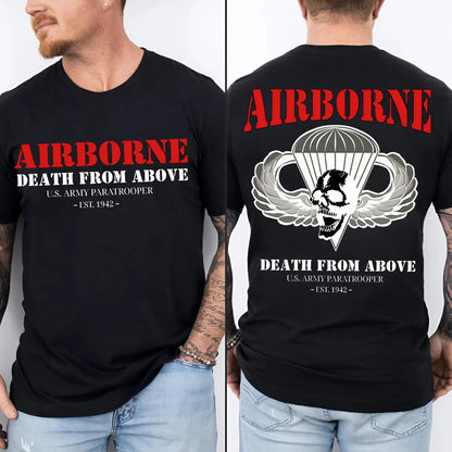 2side-U.S. Army Airborne Paratrooper Shirt – Death From Above Skull Wings 2-Sided Military Tee