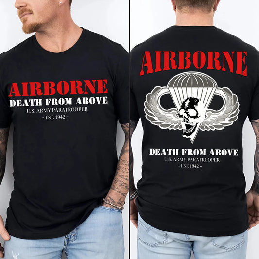 2side-U.S. Army Airborne Paratrooper Shirt – Death From Above Skull Wings 2-Sided Military Tee