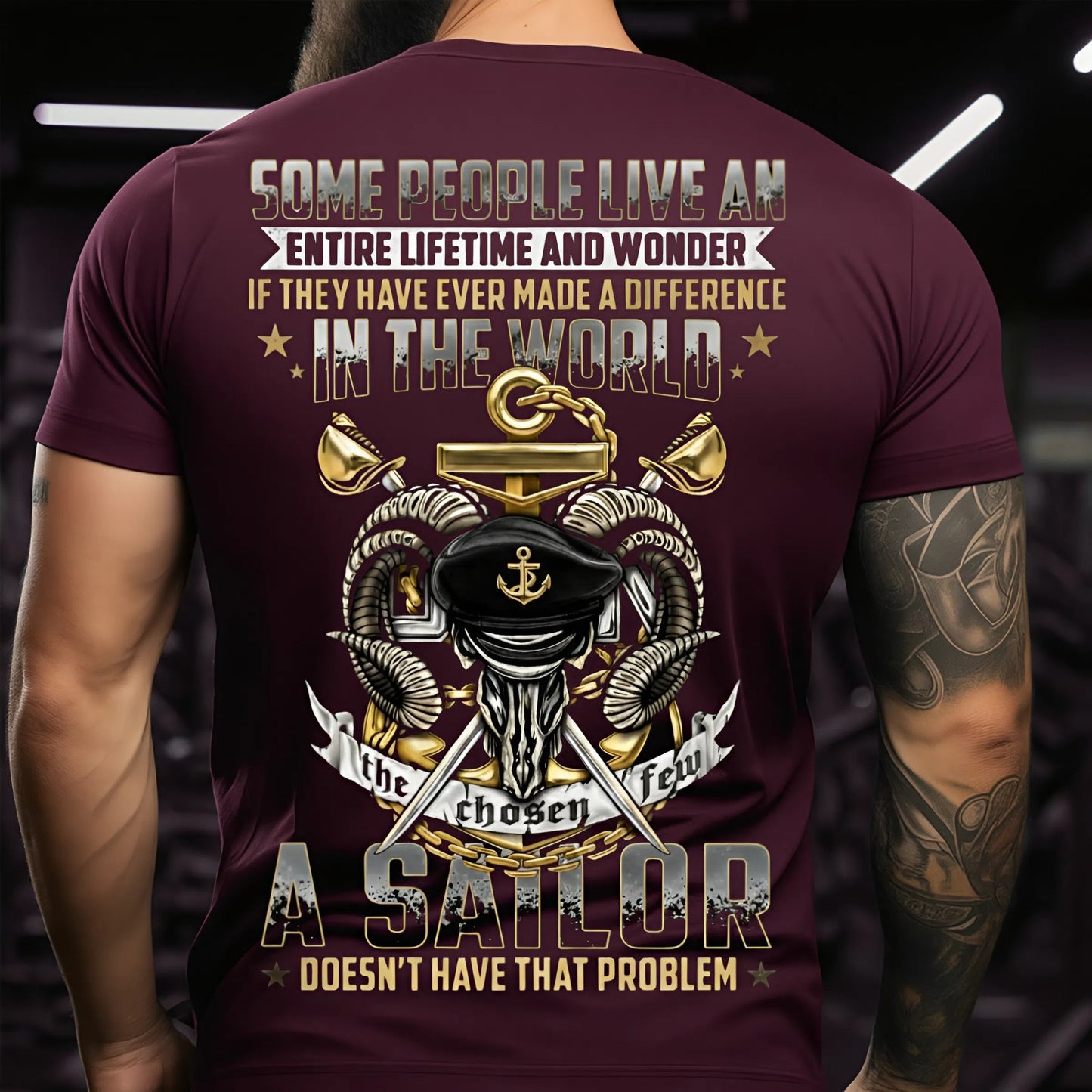 US Navy Sailor T-Shirt – Anchor & Cap Design – Inspirational Service Quote Tee