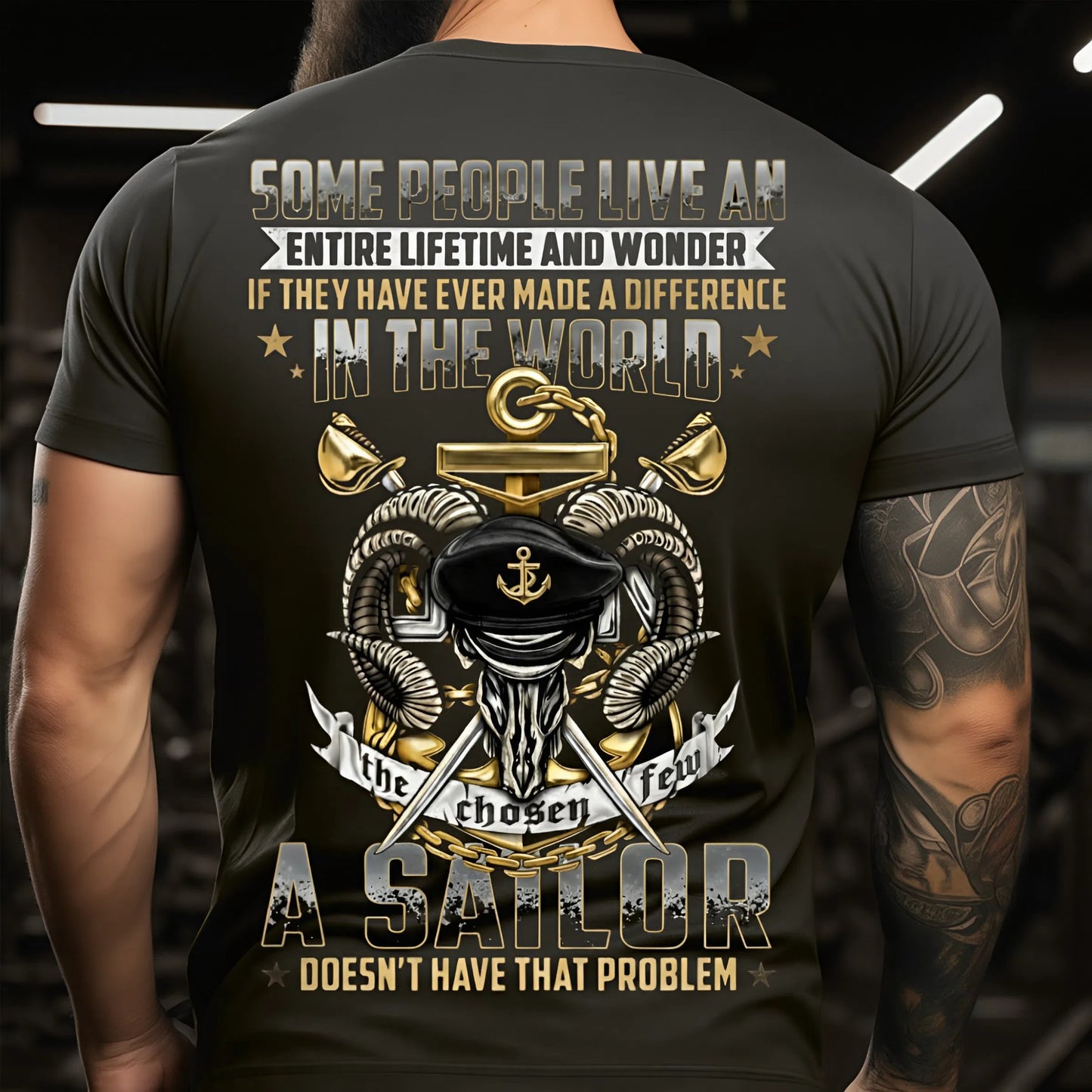 US Navy Sailor T-Shirt – Anchor & Cap Design – Inspirational Service Quote Tee