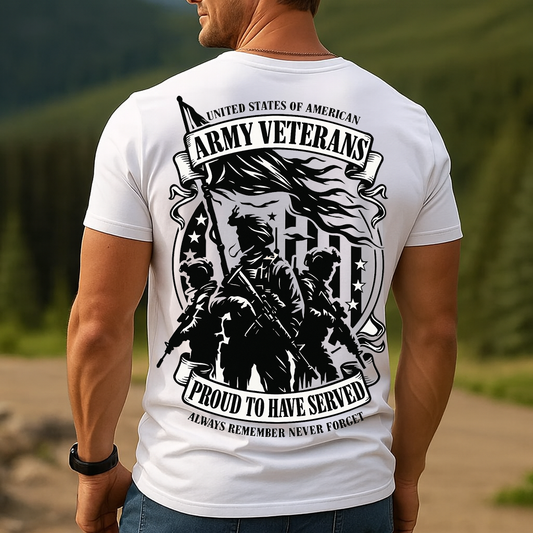 Army Veterans T-Shirt – Proud to Have Served Military Tee for Dad & Grandpa, Always Remember Never Forget Veteran Gift