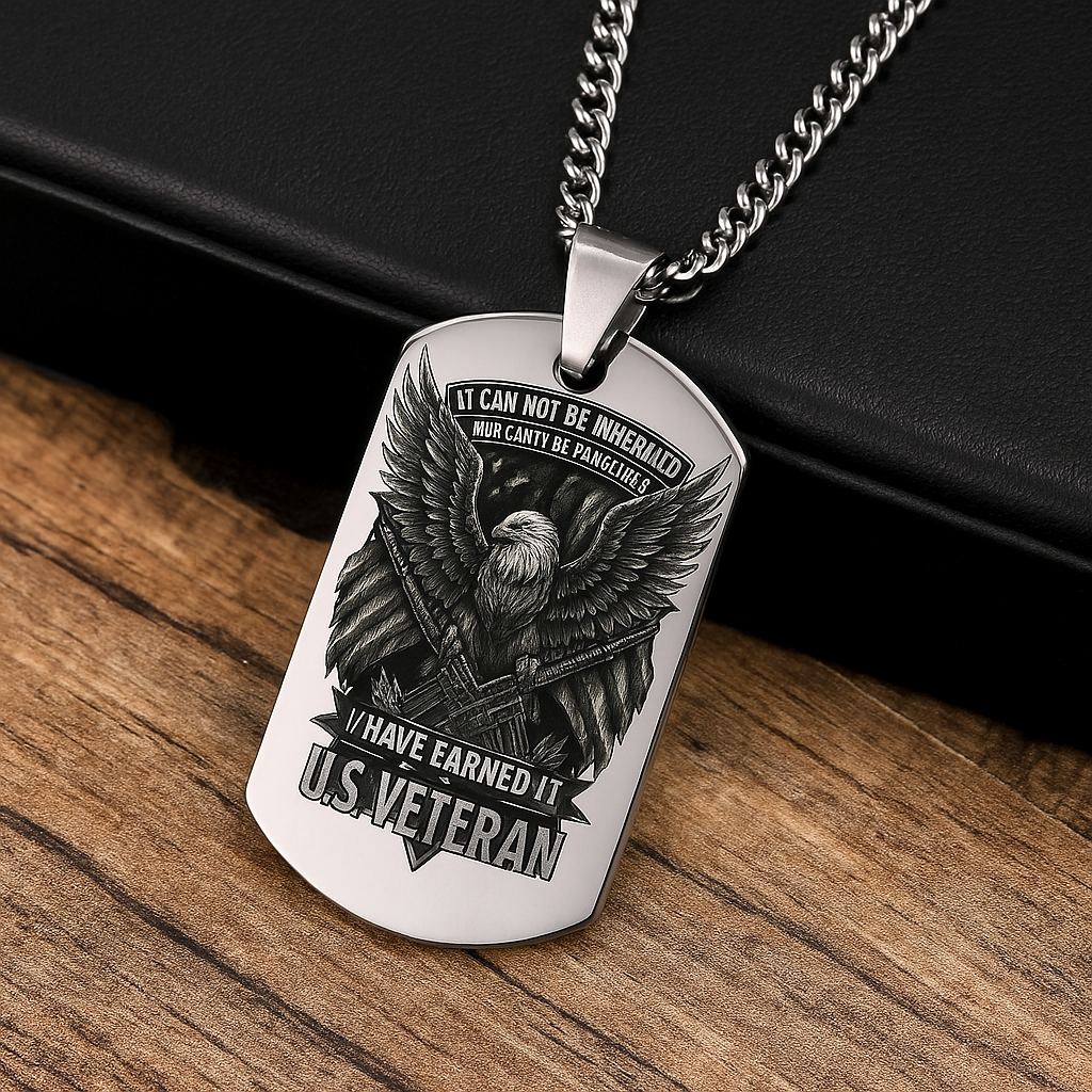 U.S. Veteran Dog Tag Necklace | Military Eagle Pendant with Inscription I Have Earned It