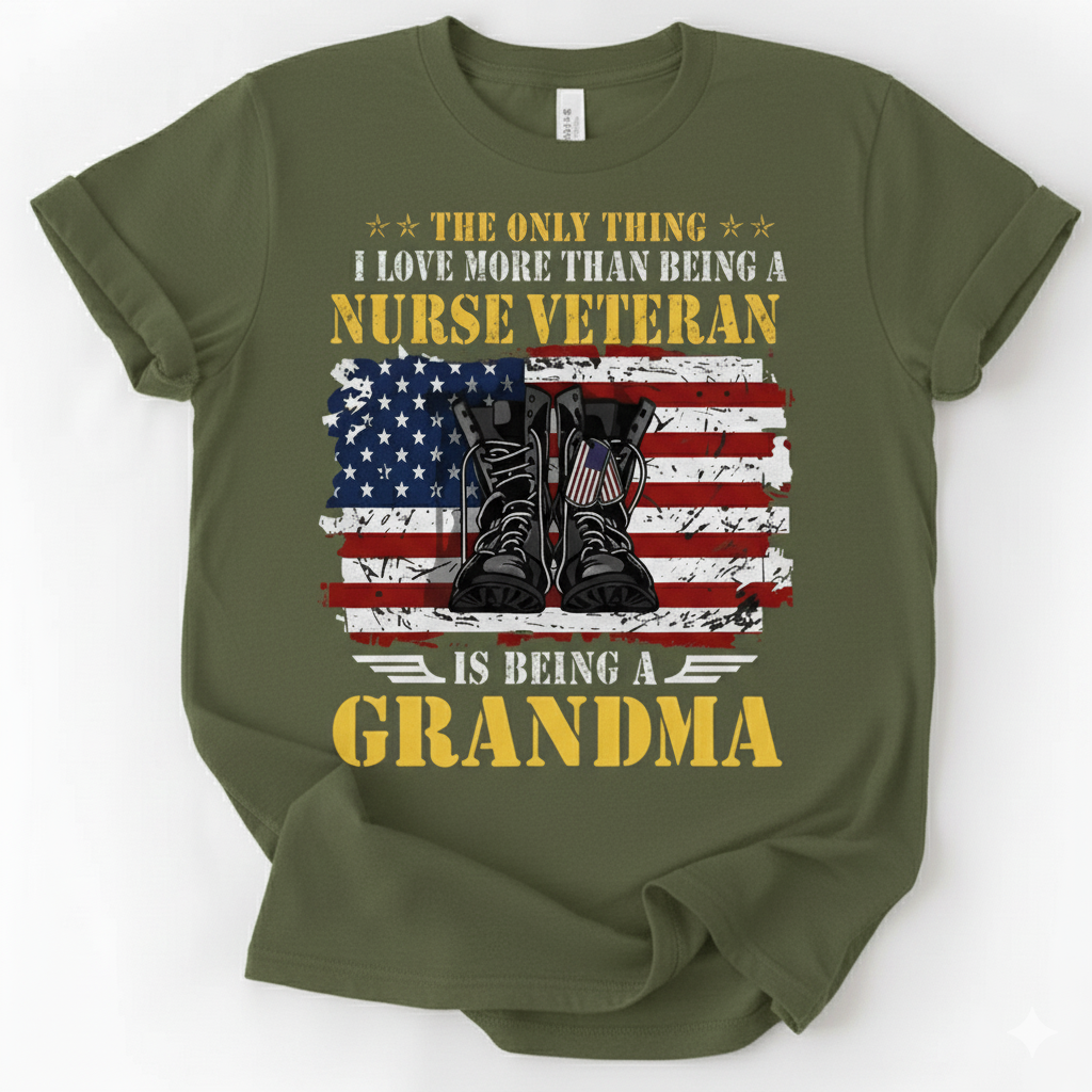 Proud Grandma Nurse Veteran T-Shirt – Military Women’s Gift Tee – Family Love Tribute Shirt