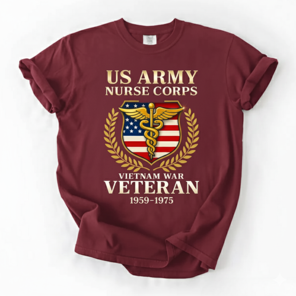 US Army Nurse Corps Vietnam War Veteran T-Shirt – Military Tribute Tee 1959-1975 – Gift for Veterans, Mom, Grandma, Nurse Heroes