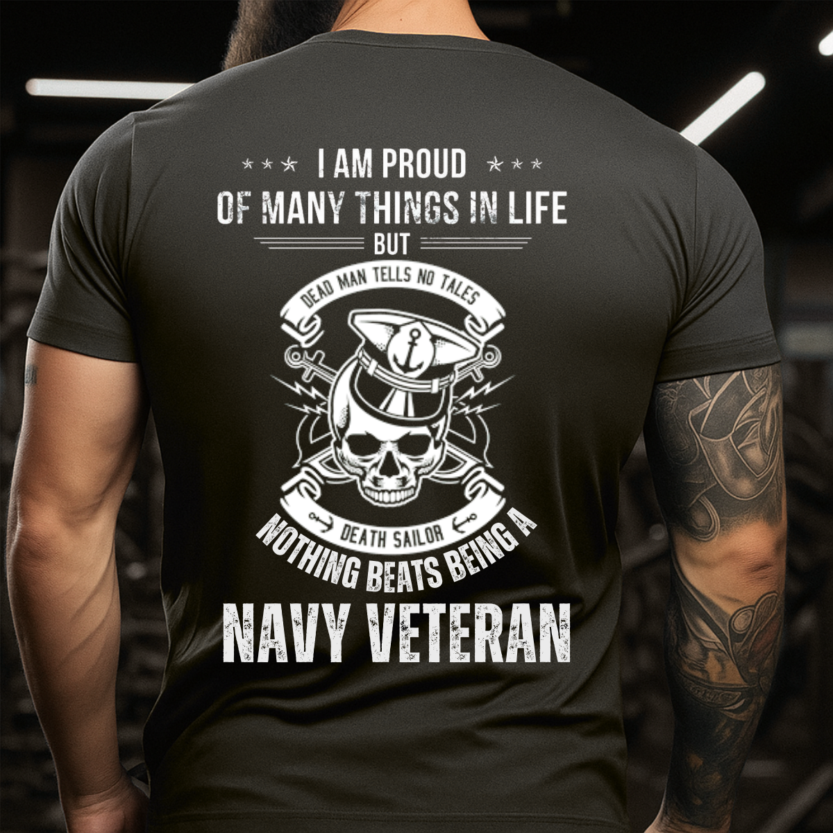 Navy Veteran Graphic Tee – Bold Military Shirt with Quote 'Nothing Beats Being a Navy Veteran', Anchor and Skull Design