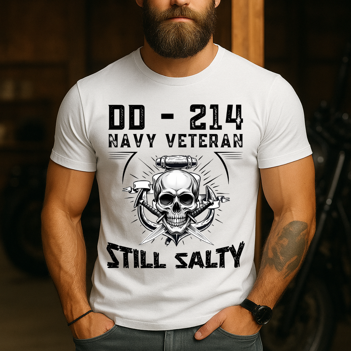 DD-214 Navy Veteran T-Shirt - Still Salty Military Skull Tee - Proud US Veteran Apparel