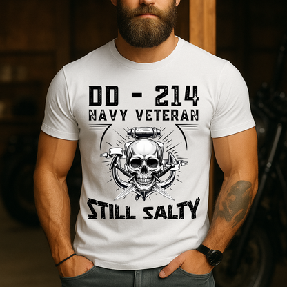 DD-214 Navy Veteran T-Shirt - Still Salty Military Skull Tee - Proud US Veteran Apparel