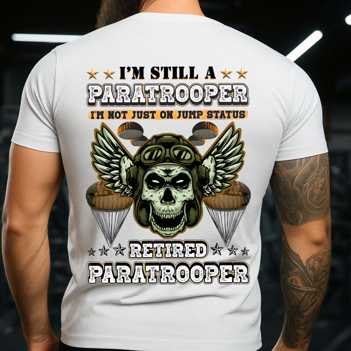 Retired Paratrooper, Veteran Army Airborne T-Shirt, Skull Wings Patriotic Tee
