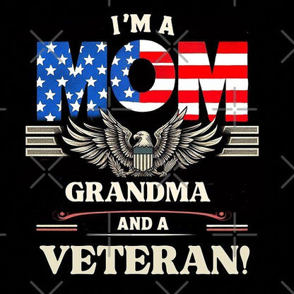 Proud Mom Grandma and Veteran T-Shirt, Patriotic American Flag Eagle Tee for Women