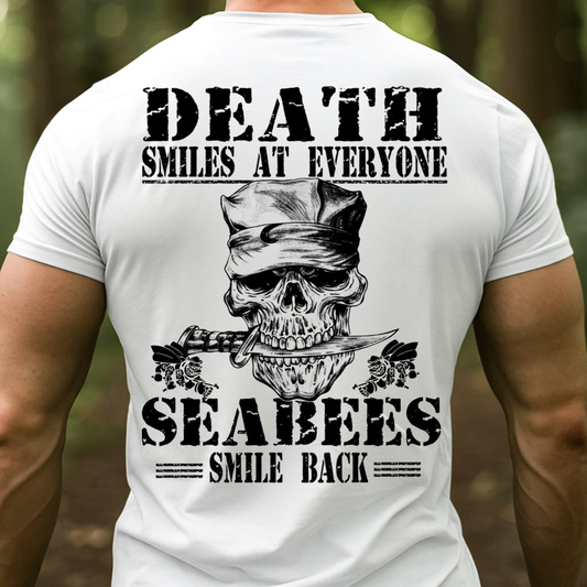 Seabees Veteran T-Shirt – Death Smiles At Everyone Skull Military Navy Tee, Gift for Veterans Day