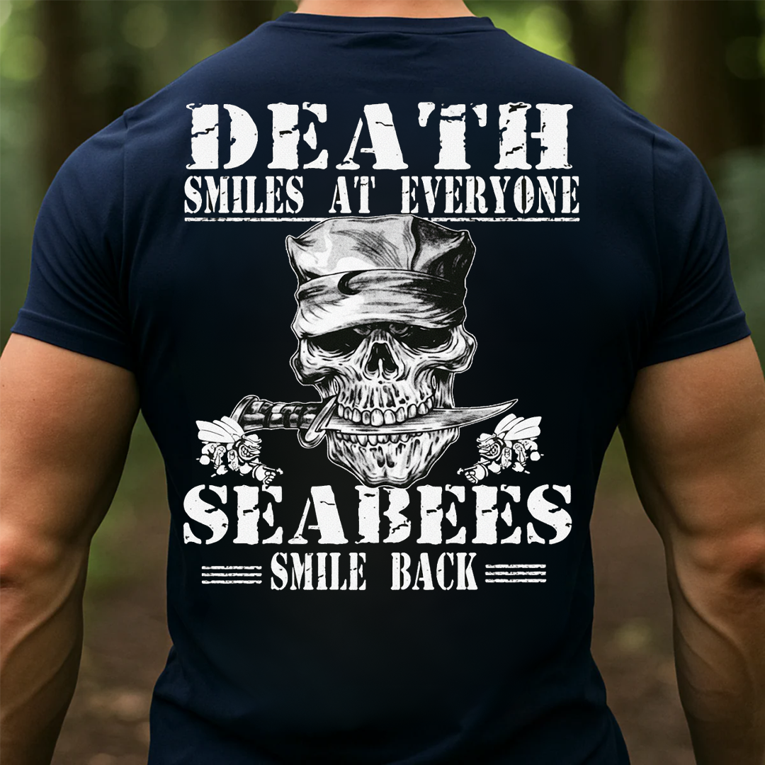 Seabees Veteran T-Shirt – Death Smiles At Everyone Skull Military Navy Tee, Gift for Veterans Day